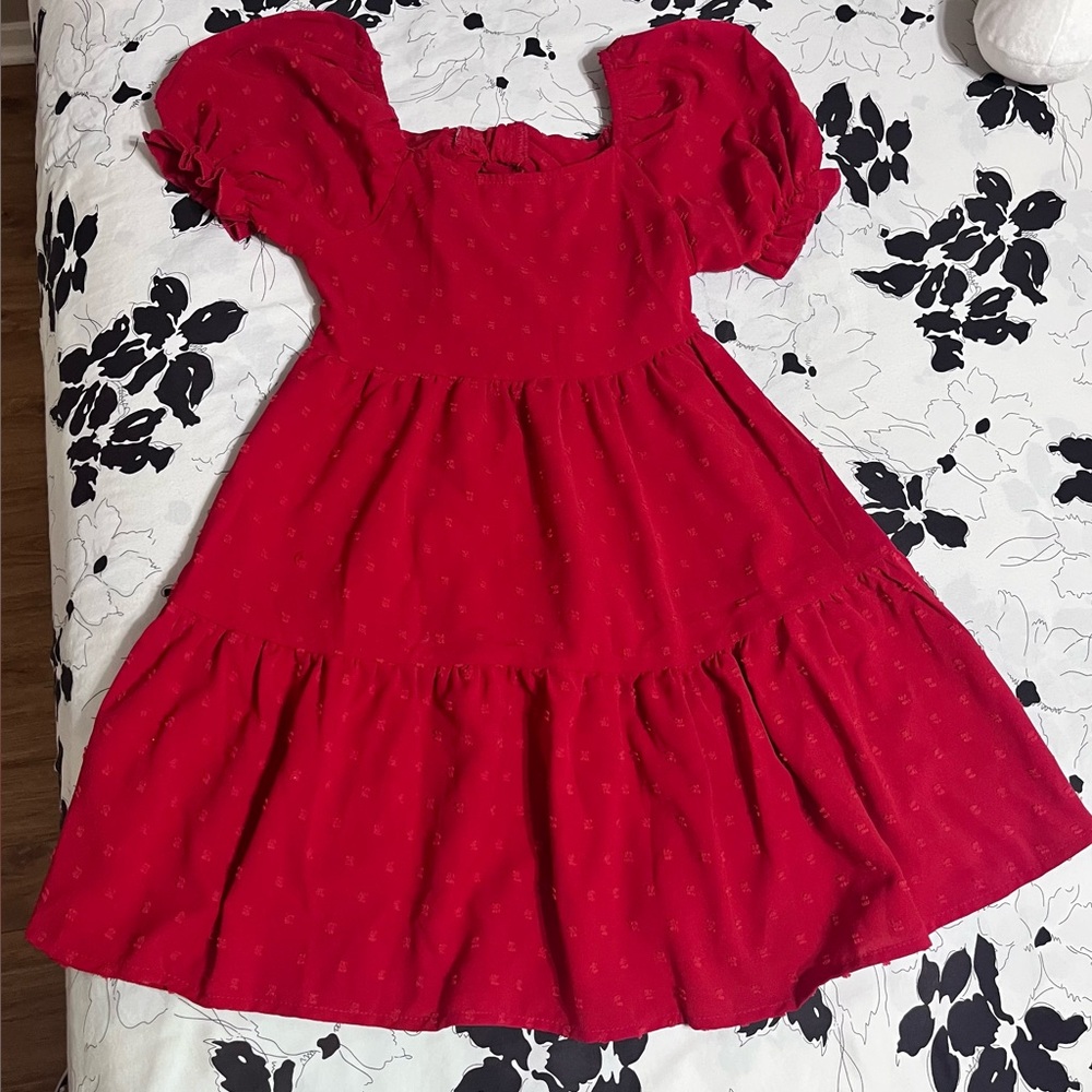 Red Puff Sleeve Dress, Girl, Size 7